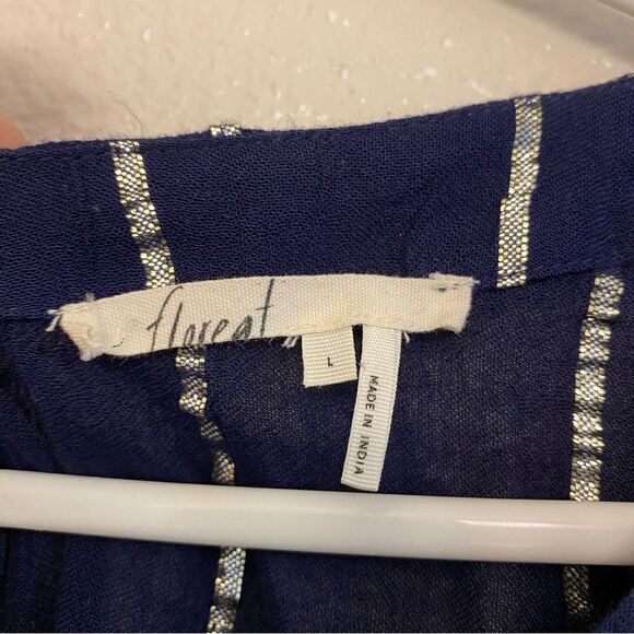 Anthropologie Floreat Navy Blue festival semi sheer Blouse Top fairy Bell L - Picture 8 of 8